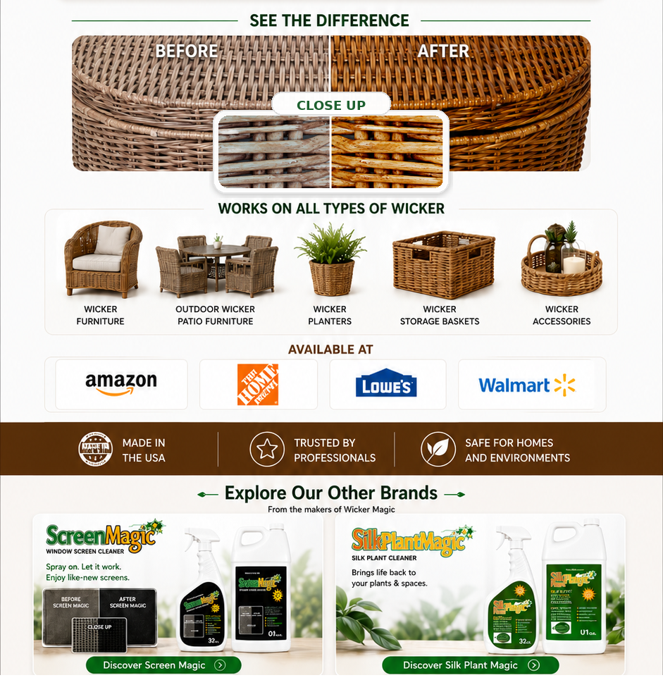 Wicker Magic before and after results, uses, retailers and related brands