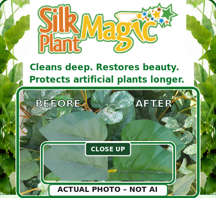 Silk Plant Magic logo, product benefits and actual before-and-after photo